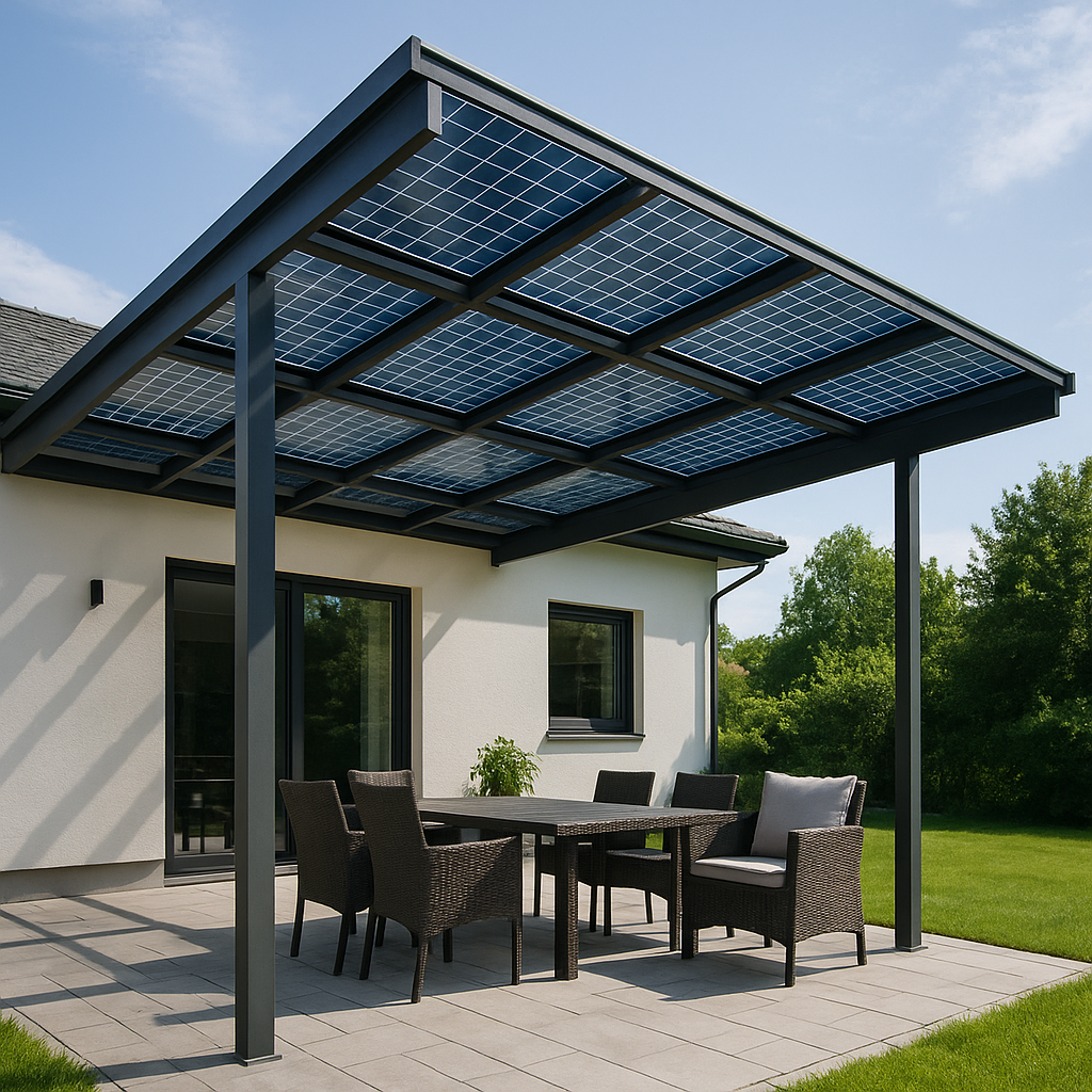 PV-Terrassen&uuml;berdachung mit integrierten Solarmodulen